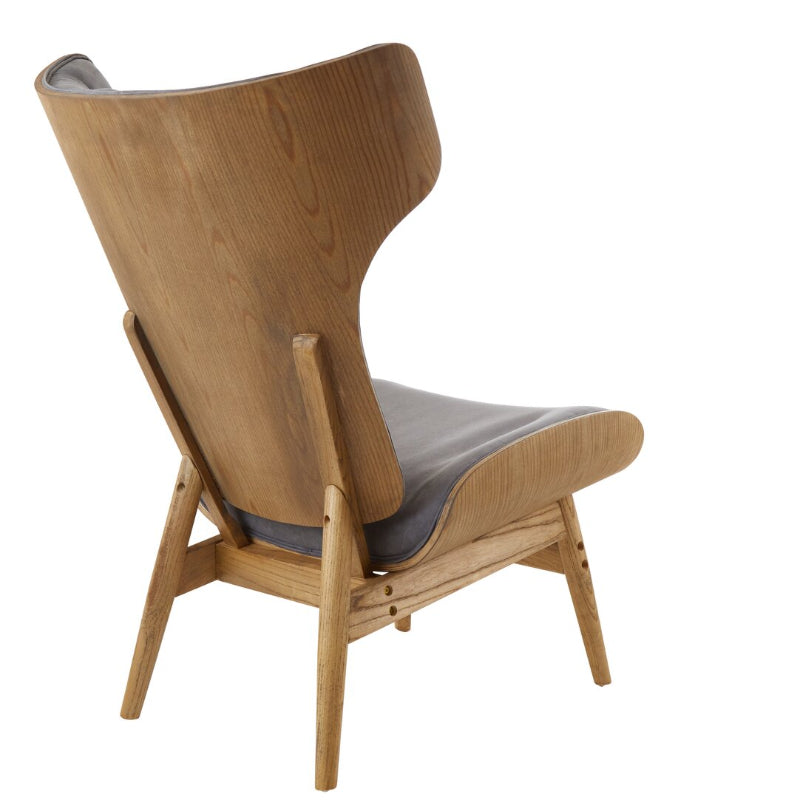 Wooden chair with gray cushion on a white background