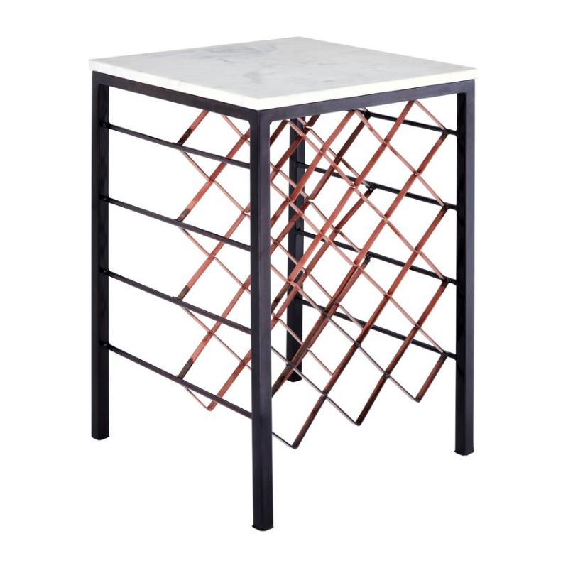 Ardela & Co Temra White Marble And Iron Wine Rack Table