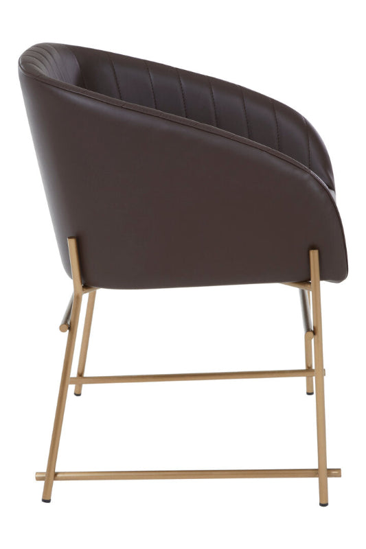 Brown chair with gold metal legs on a white background