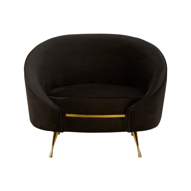 Black armchair with gold legs on a white background