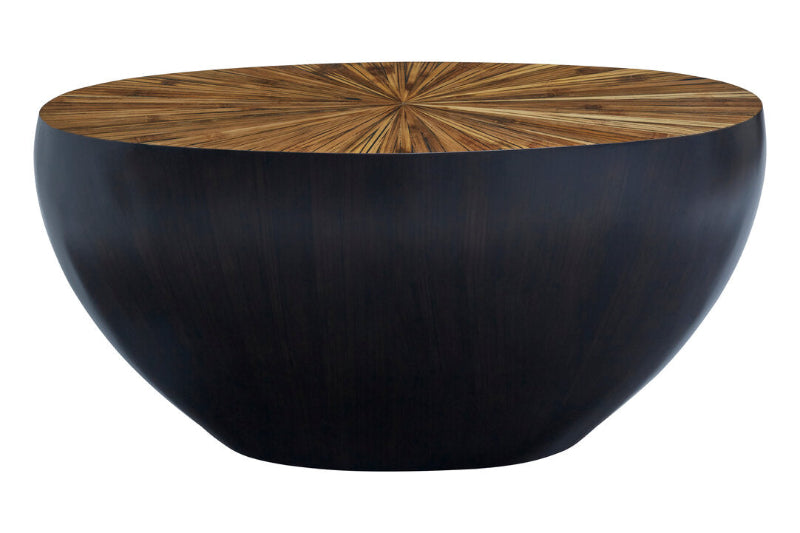 Bowl-shaped table with a wooden top on a white background