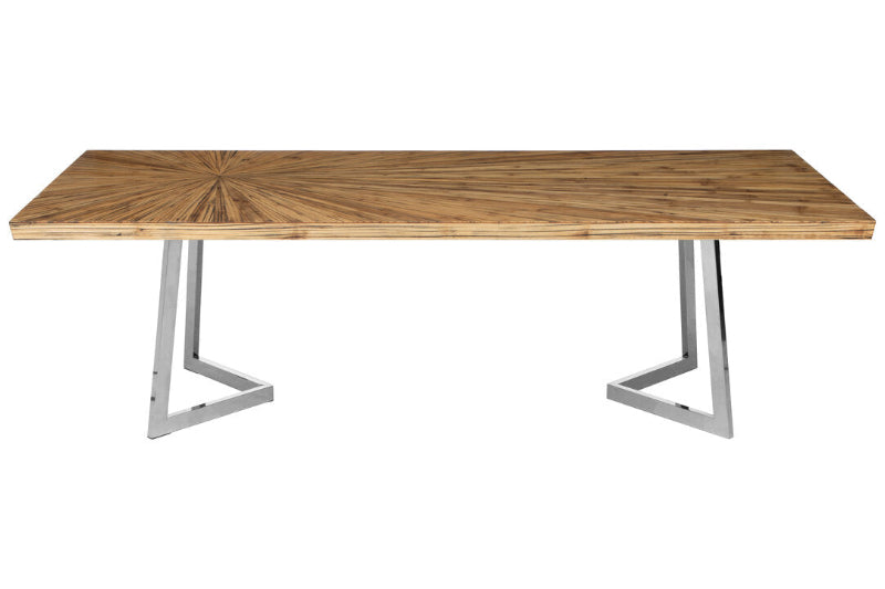 Wooden table with metal legs on a white background