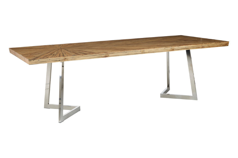Wooden table with metal legs on a white background
