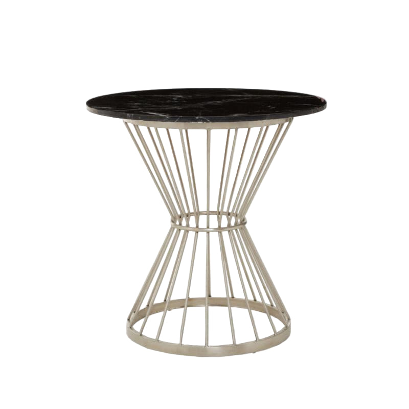 Ardela & Co Arzio Hourglass Dining Table with Black Marble and Silver Base
