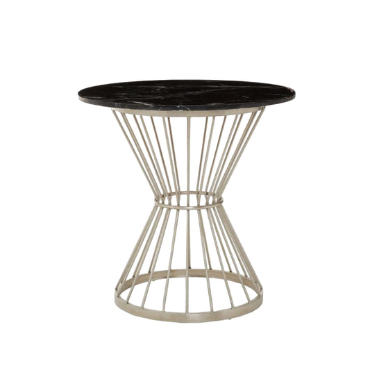 Ardela & Co Arzio Hourglass Dining Table with Black Marble and Silver Base