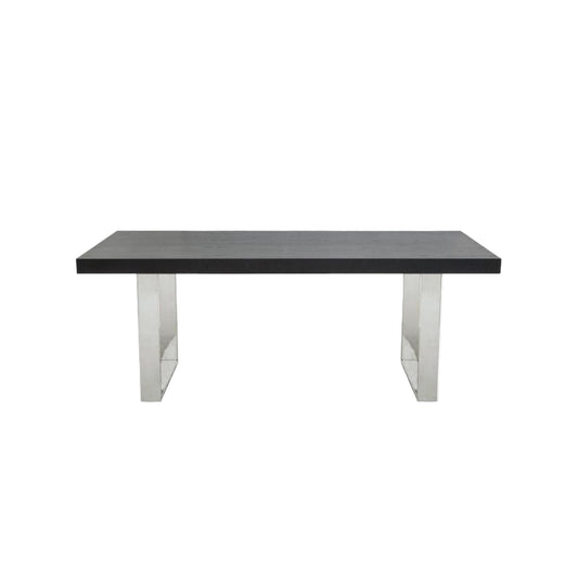 Black rectangular table with silver legs on a white background