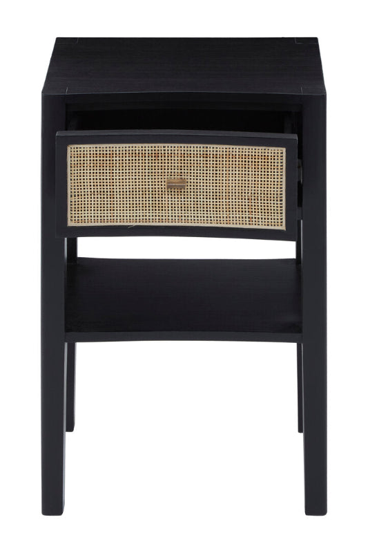Ardela & Co Celso Black Bedside Table with Rattan Drawer