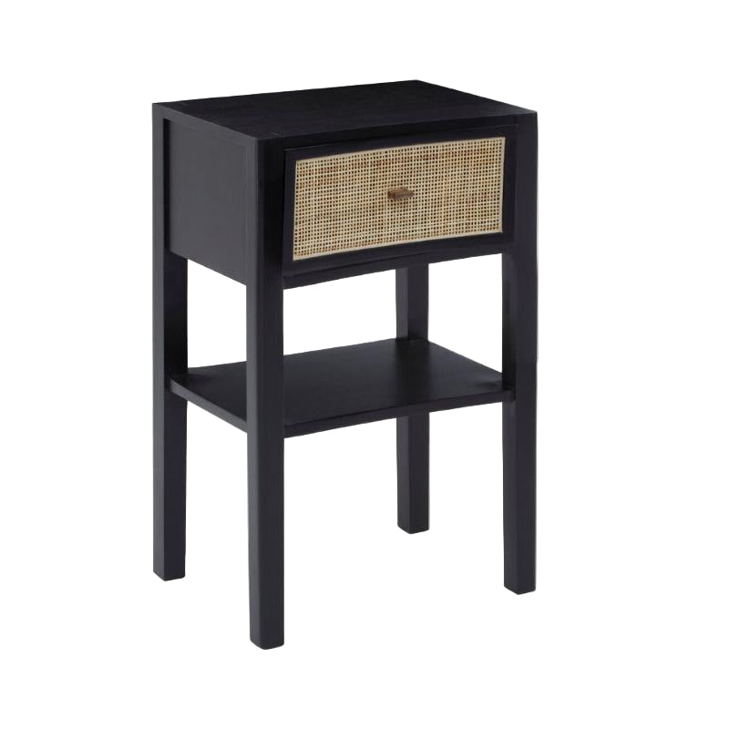 Ardela & Co Celso Black Bedside Table with Rattan Drawer