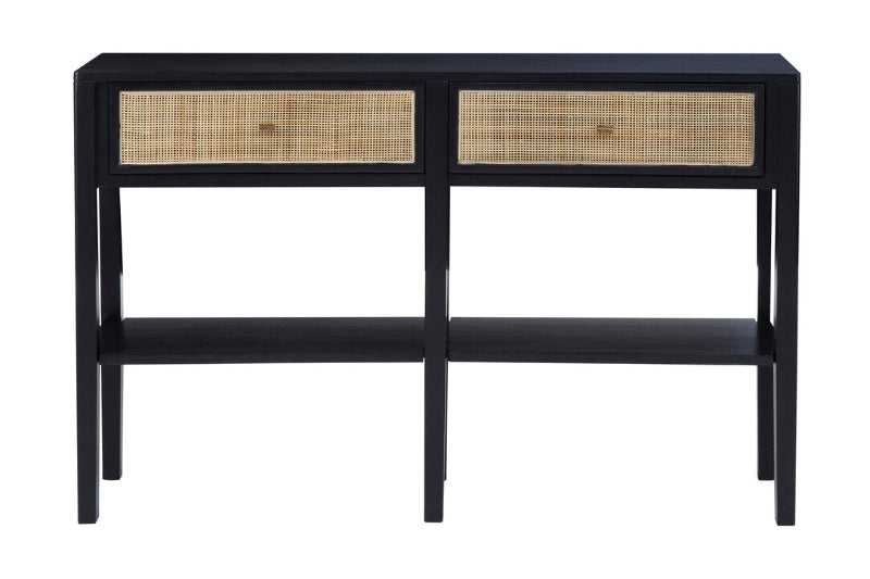 Ardela & Co Celso Black Console Table with Rattan Drawers