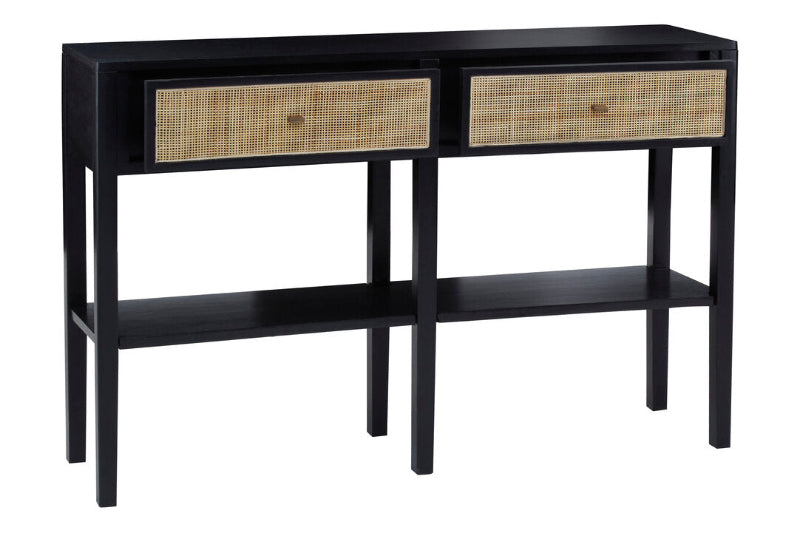 Ardela & Co Celso Black Console Table with Rattan Drawers