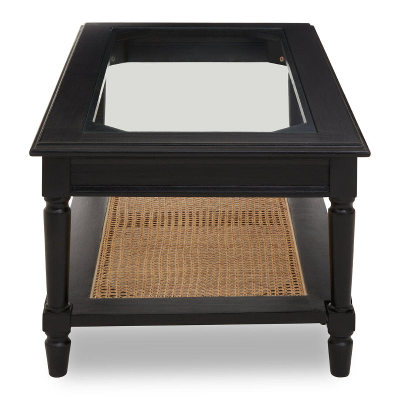 Ardela & Co Celso Black Coffee Table with Rattan Shelf