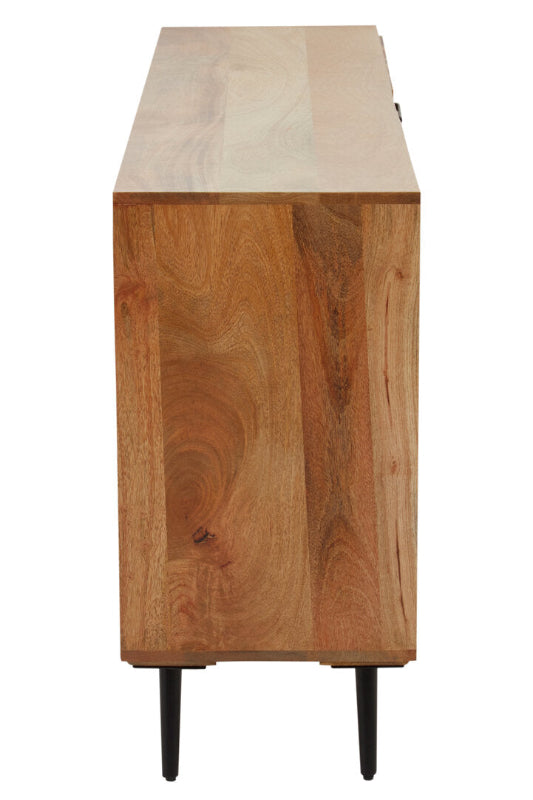 Wooden side of sideboard with a wooden top on a white background