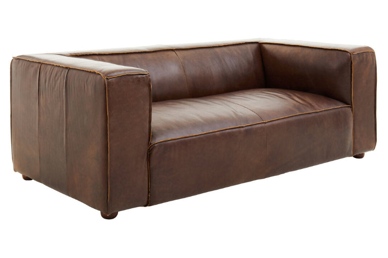 Brown leather sofa on a white background