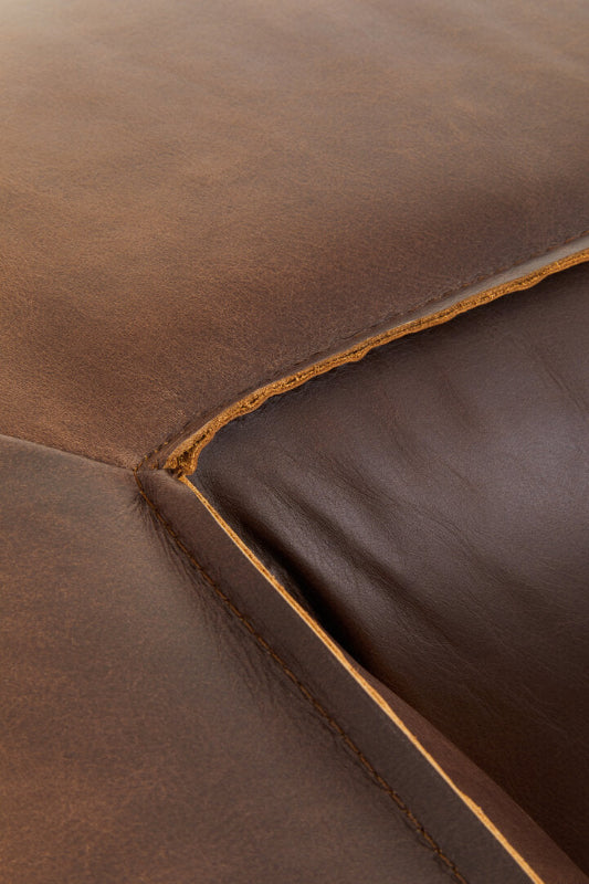 Close-up of brown leather with visible stitching