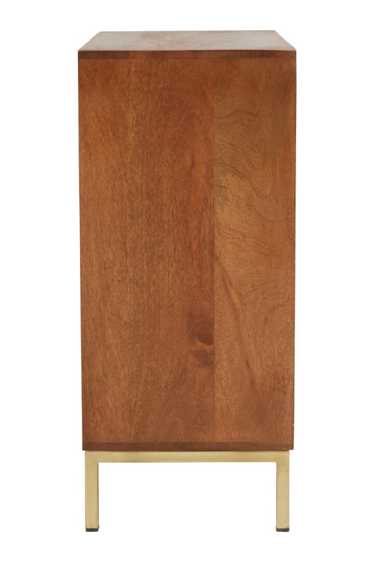 Wooden cabinet with brass legs on a white background