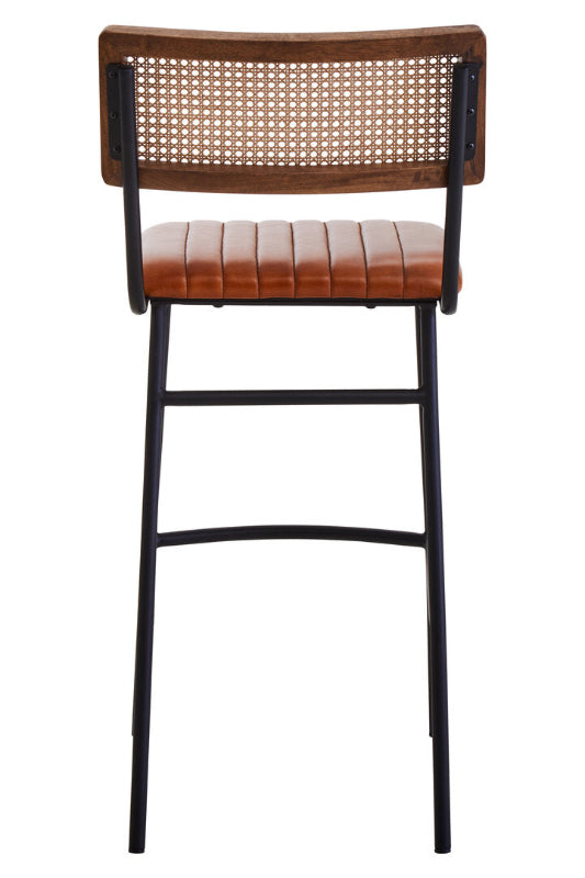 Ardela & Co Bison Tan Leather and Rattan Bar Chair