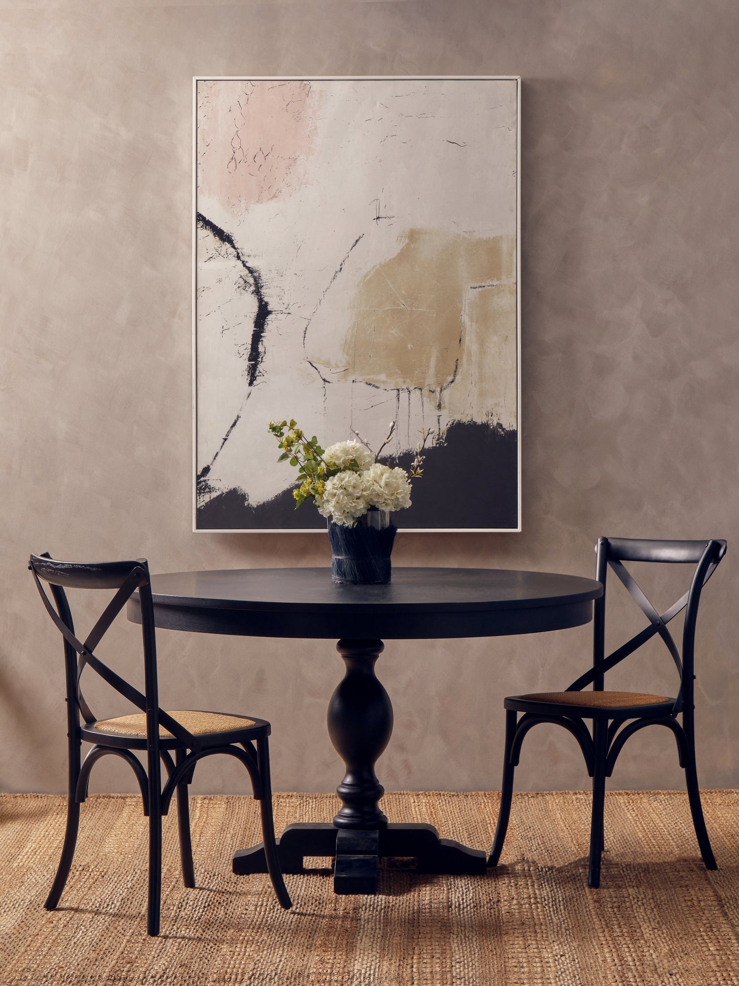 Ardela & Co Lunet Set of Two Black Oak Wood Chair with Weave Seat