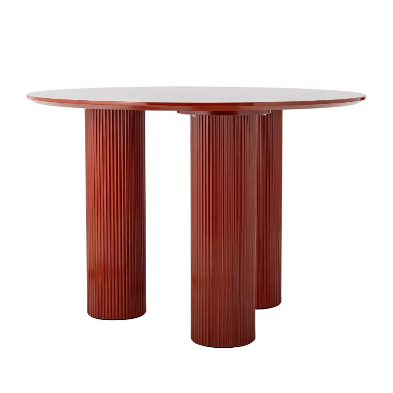 Round table with wooden cylindrical legs on a white background