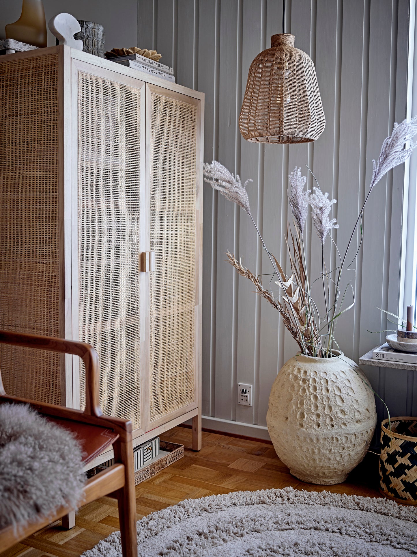 Bloomingville Marikka Pine and Rattan Wardrobe