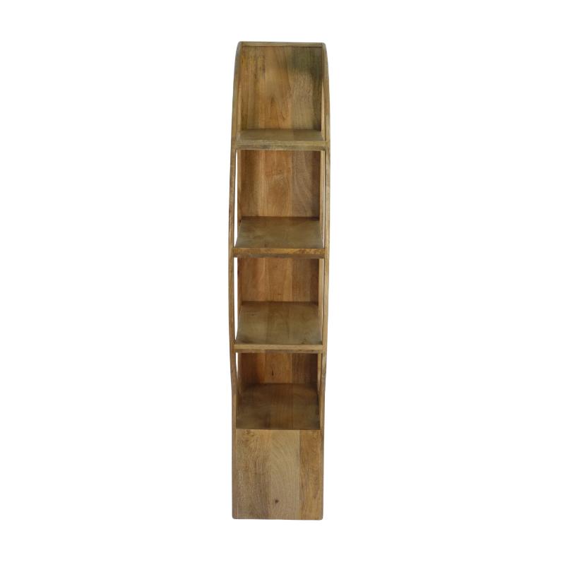 Side angle of D shape wooden bookcase or shelving