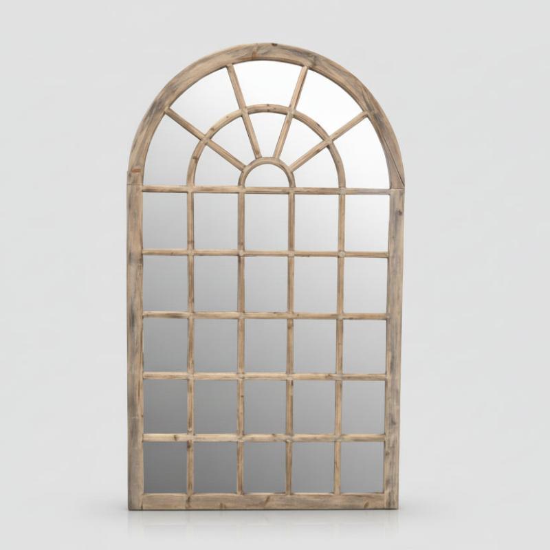 Avelor Bleached Mahogany Arched Window Wall Mirror – 120cm