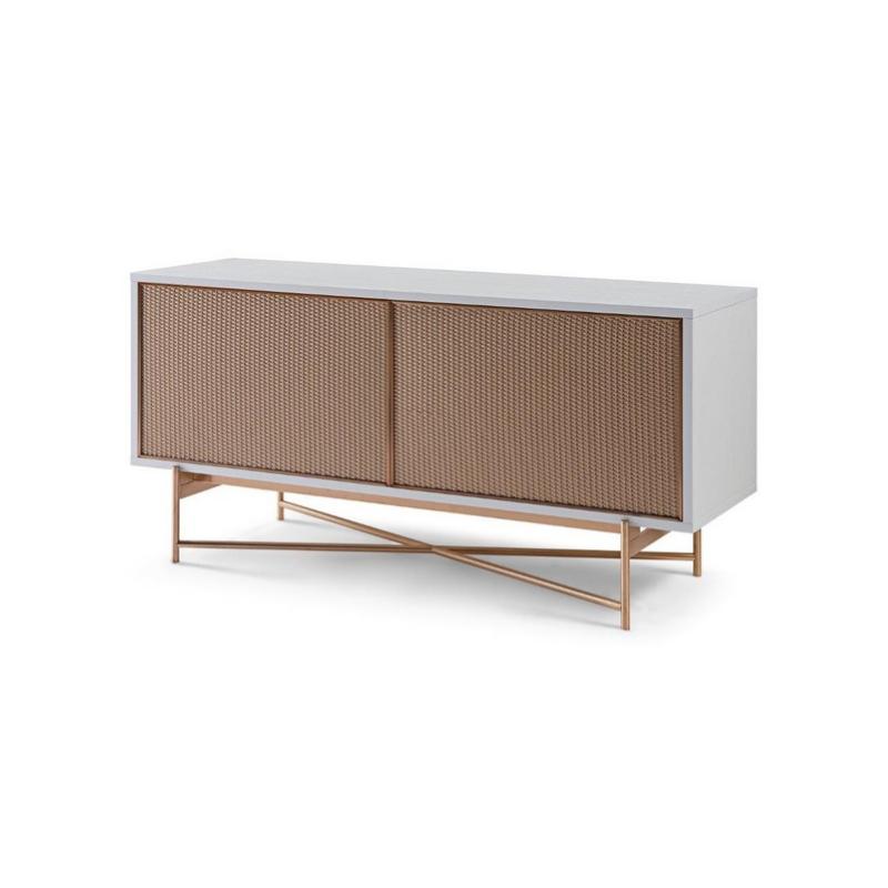 Gillmore British Design Adriana White With Bronze & Rattan Media Unit