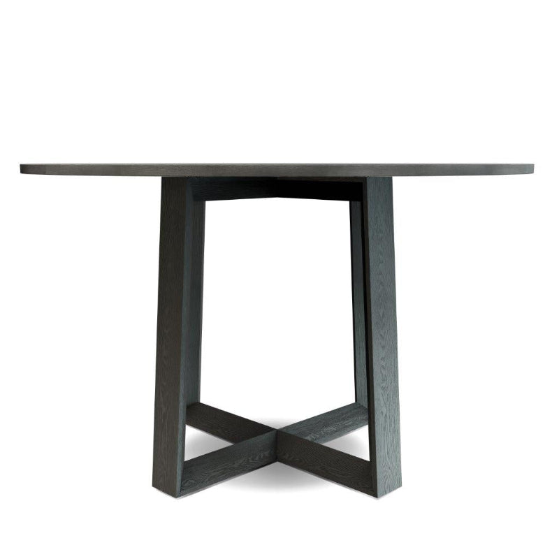Black dining table with a modern design on a white background