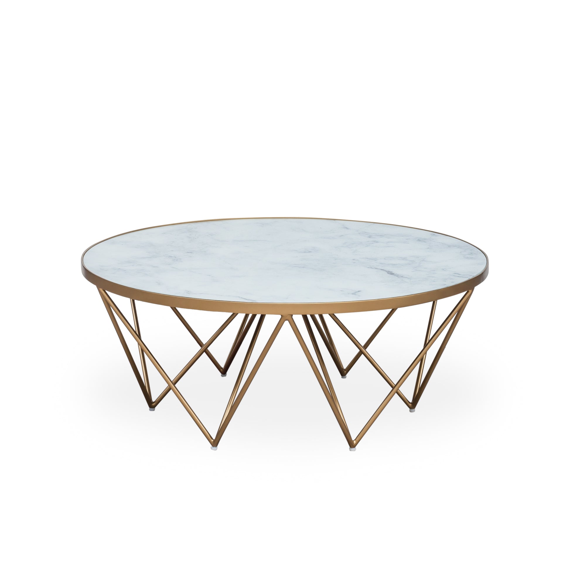 DI Designs Crofton Round Coffee Table White Marble Glass