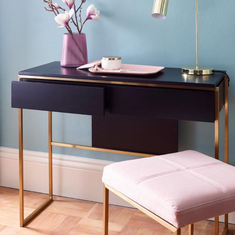 Gillmore Federico Black Stained Oak Top With Brass Frame Dressing Table