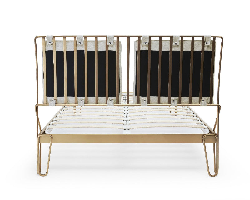 Gillmore Finn Natural Upholstered & Brass Frame Double Bed