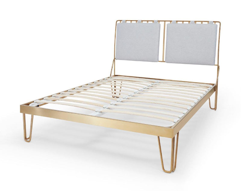 Gillmore Finn Natural Upholstered & Brass Frame Double Bed