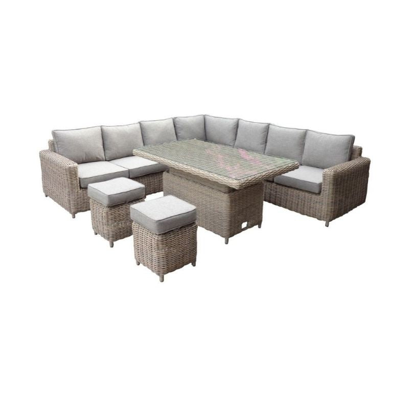 Hill Interiors Amalfi Outdoor Large Corner Set With Riser Table + 2 Stools