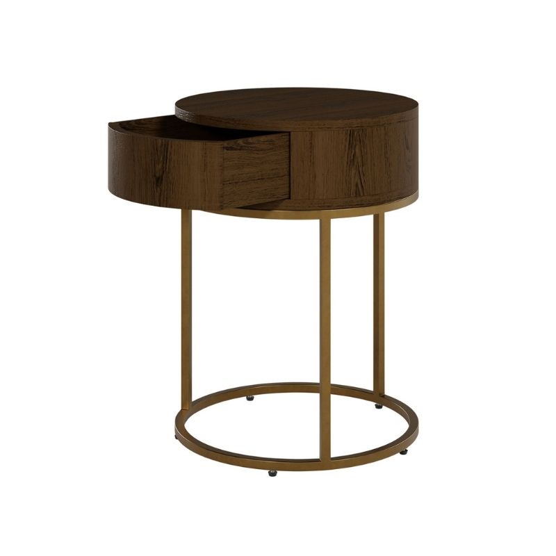 DI Designs Hampton Bedside Wooden Round in Brown