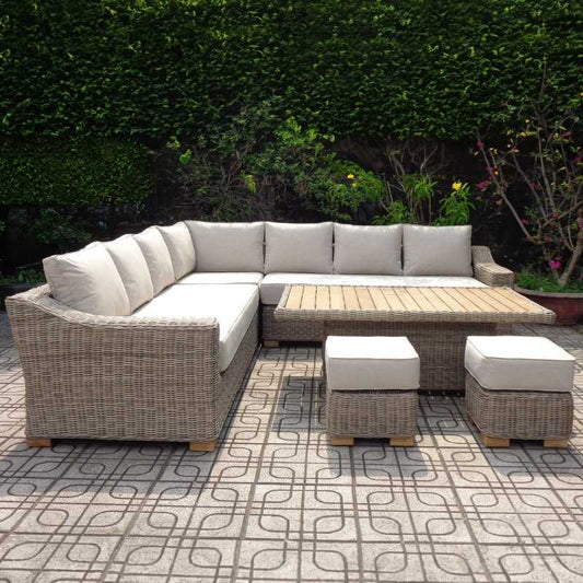 Hill Interiors Capri Outdoor Large Corner Set With Riser Table + 2 Stools
