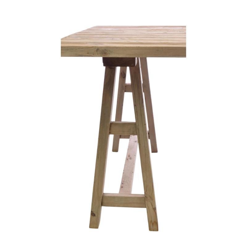 A light natural wood table with a slatted top and A-frame legs, shown against a plain white background.
