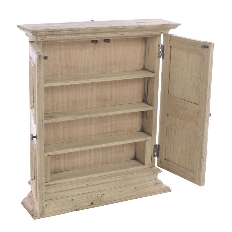 Wooden cabinet with open doors on a white background