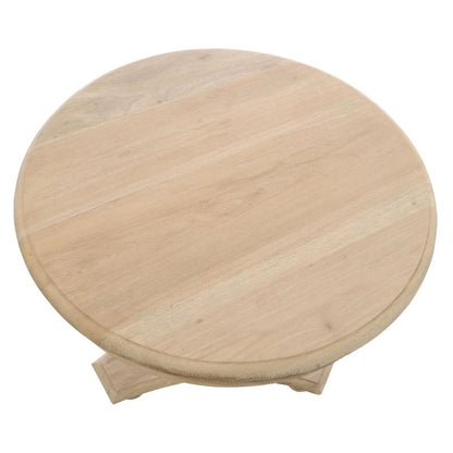 A round light natural wood serving board or tabletop with a small matching stand, shown on a plain white background.