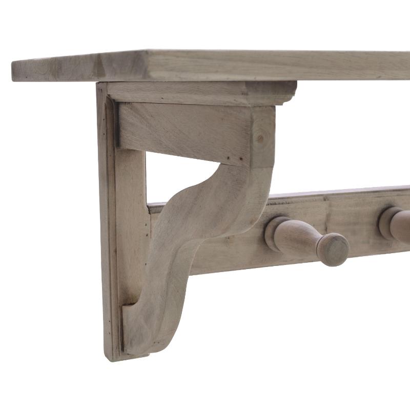 Avelor Vintage Bleached Mahogany Wall Coat Rack with Shelf