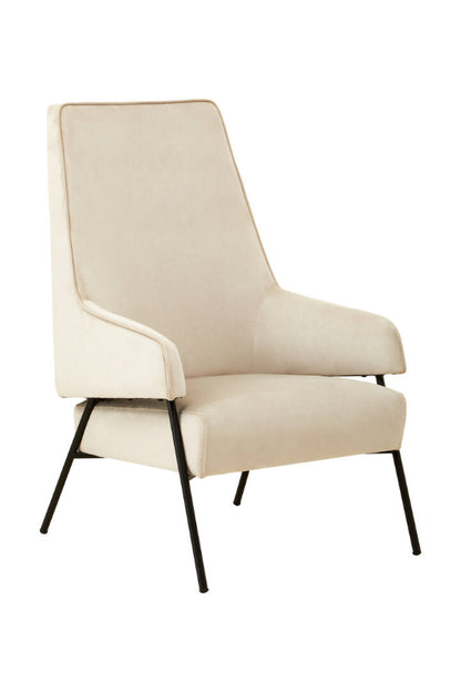 Beige armchair with black metal legs on a white background