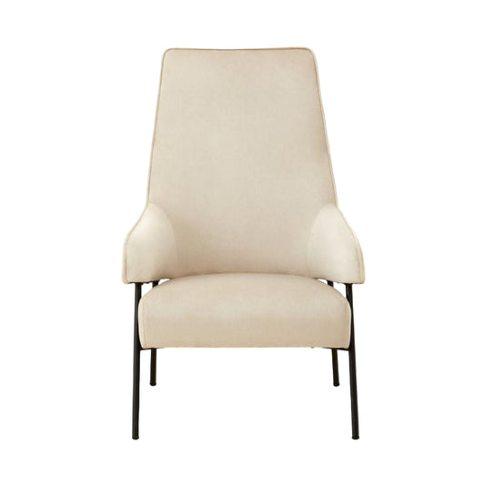 Beige chair with black legs on a white background