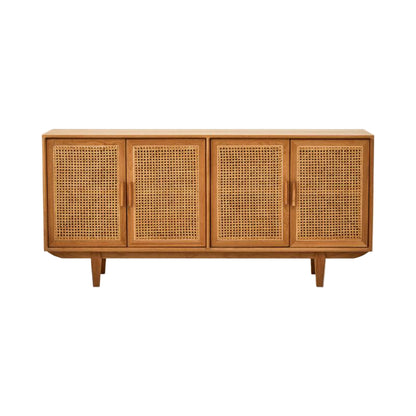 Wooden cabinet with rattan doors on a white background