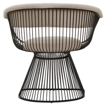 Black wire chair with beige cushion on a white background