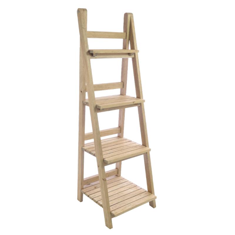 Wooden ladder shelf on a white background