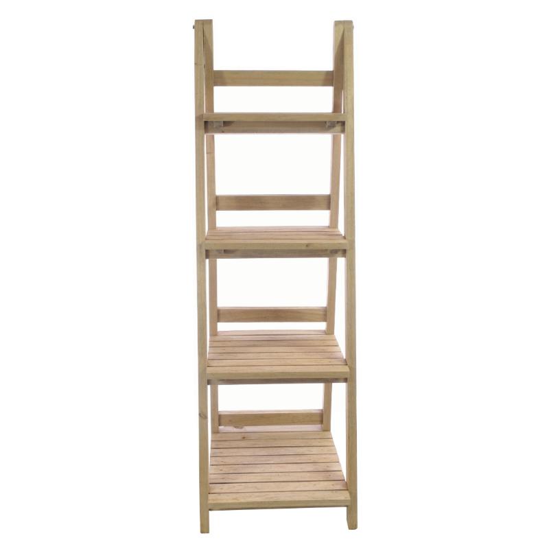 A four-tier wooden ladder shelf made of light natural wood, shown against a plain white background.