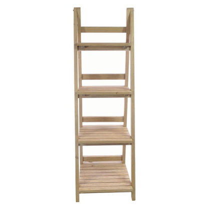 A four-tier wooden ladder shelf made of light natural wood, shown against a plain white background.