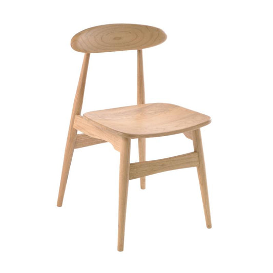 A light natural wood dining chair with a rounded oval backrest, a square seat, and four tapered legs, shown against a plain white background.