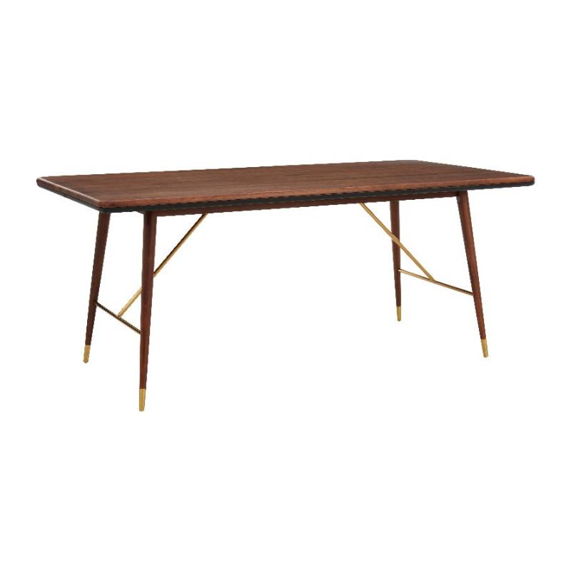 Wooden table with brass legs on a white background