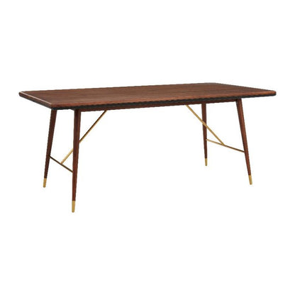 Wooden table with brass legs on a white background