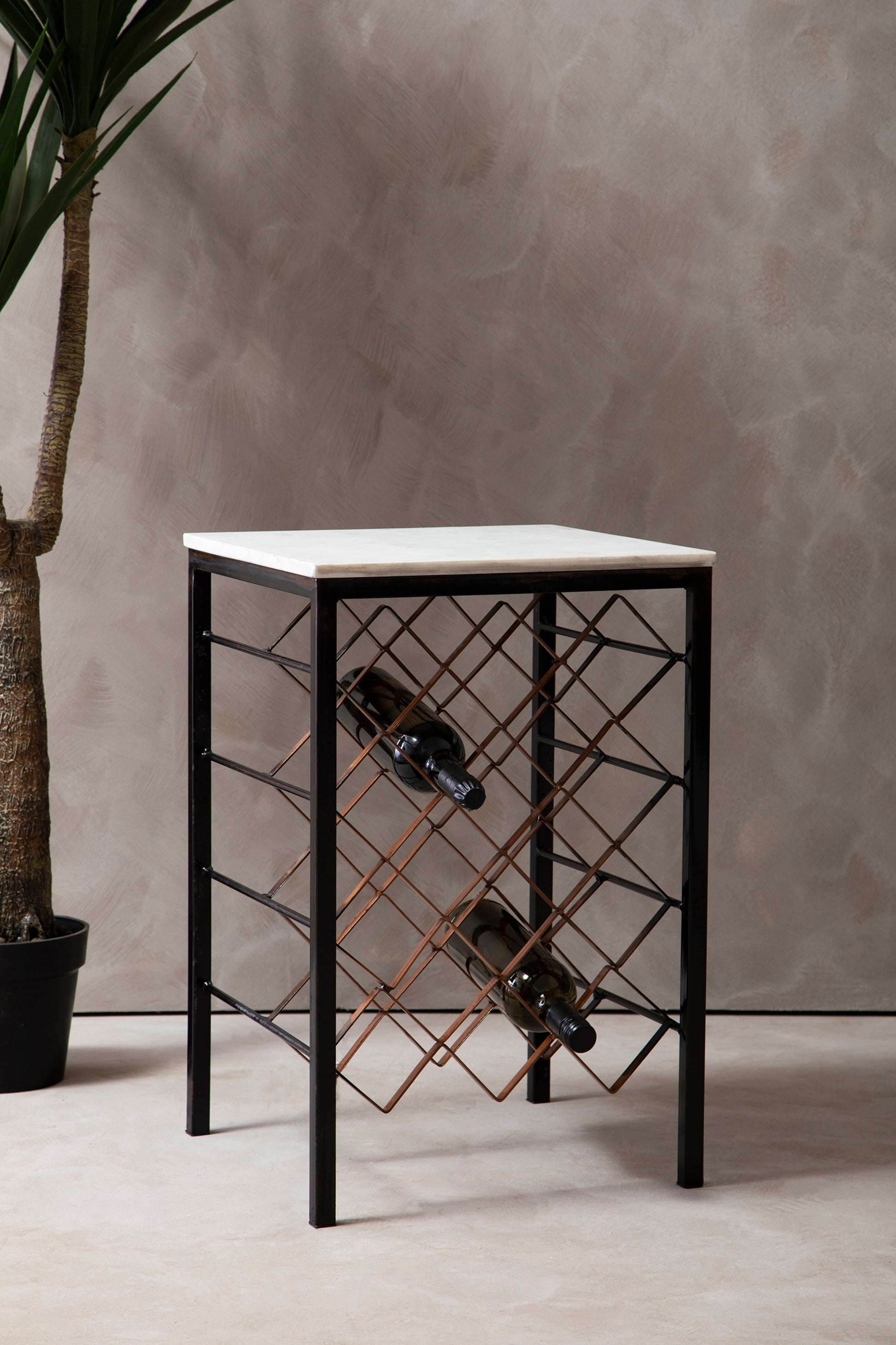 Ardela & Co Temra White Marble And Iron Wine Rack Table