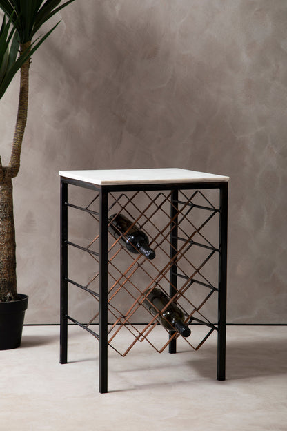 Ardela & Co Temra White Marble And Iron Wine Rack Table